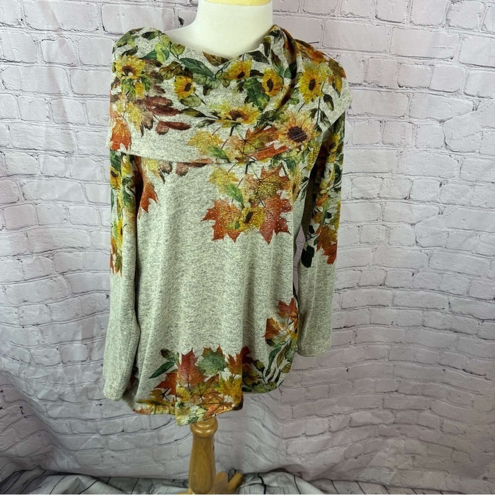 one world knit light weight sweater top cowl neck fall foliage